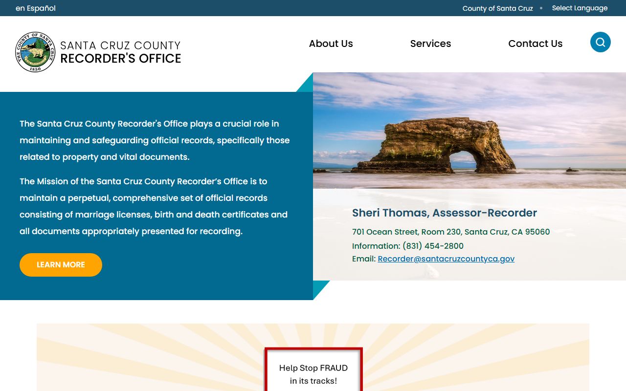Santa Cruz County Recorder home page for official records