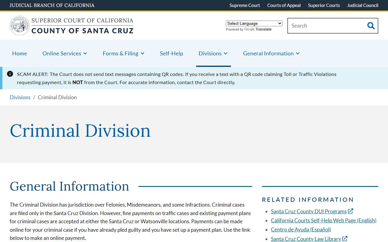 Santa Cruz County criminal court records division page
