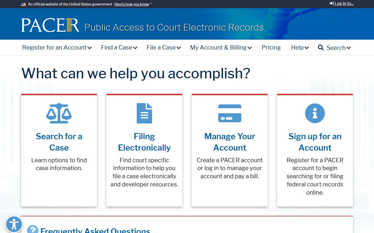 Santa Cruz County federal court records PACER access page