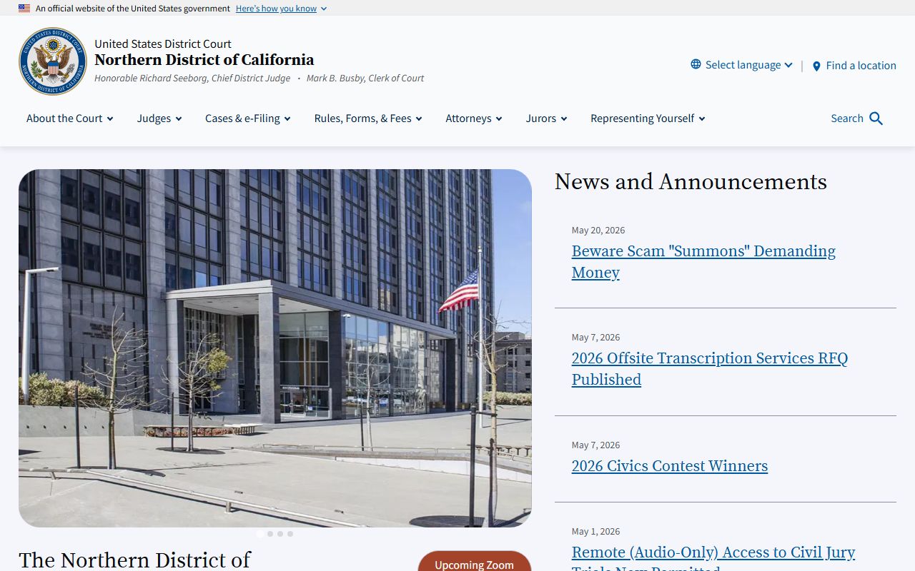 Santa Cruz County federal court records U.S. District Court page