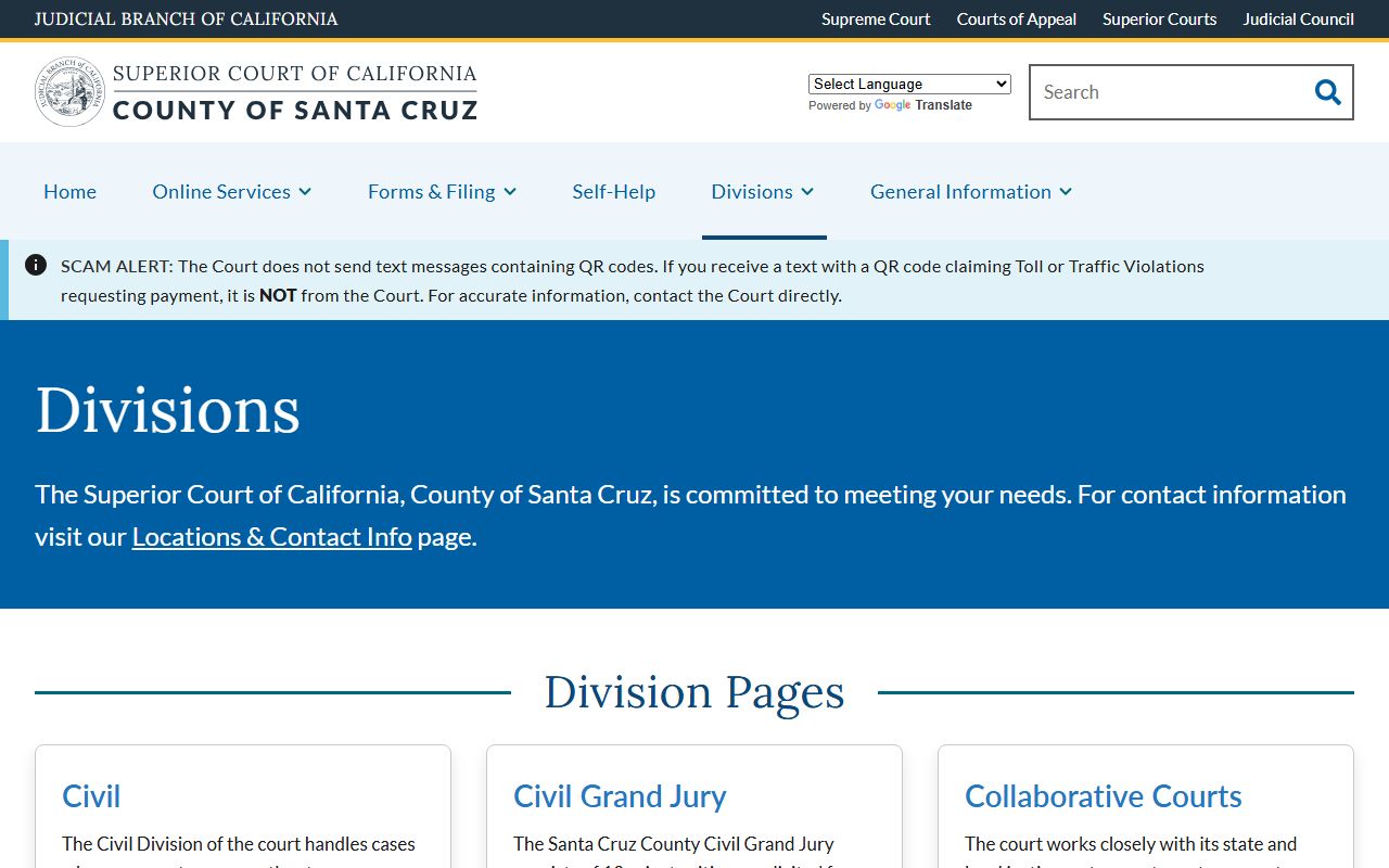 Santa Cruz County Court divisions overview for court records
