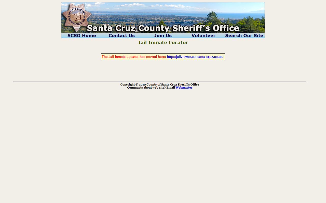 Santa Cruz County inmate records Sheriff inmate locator redirect