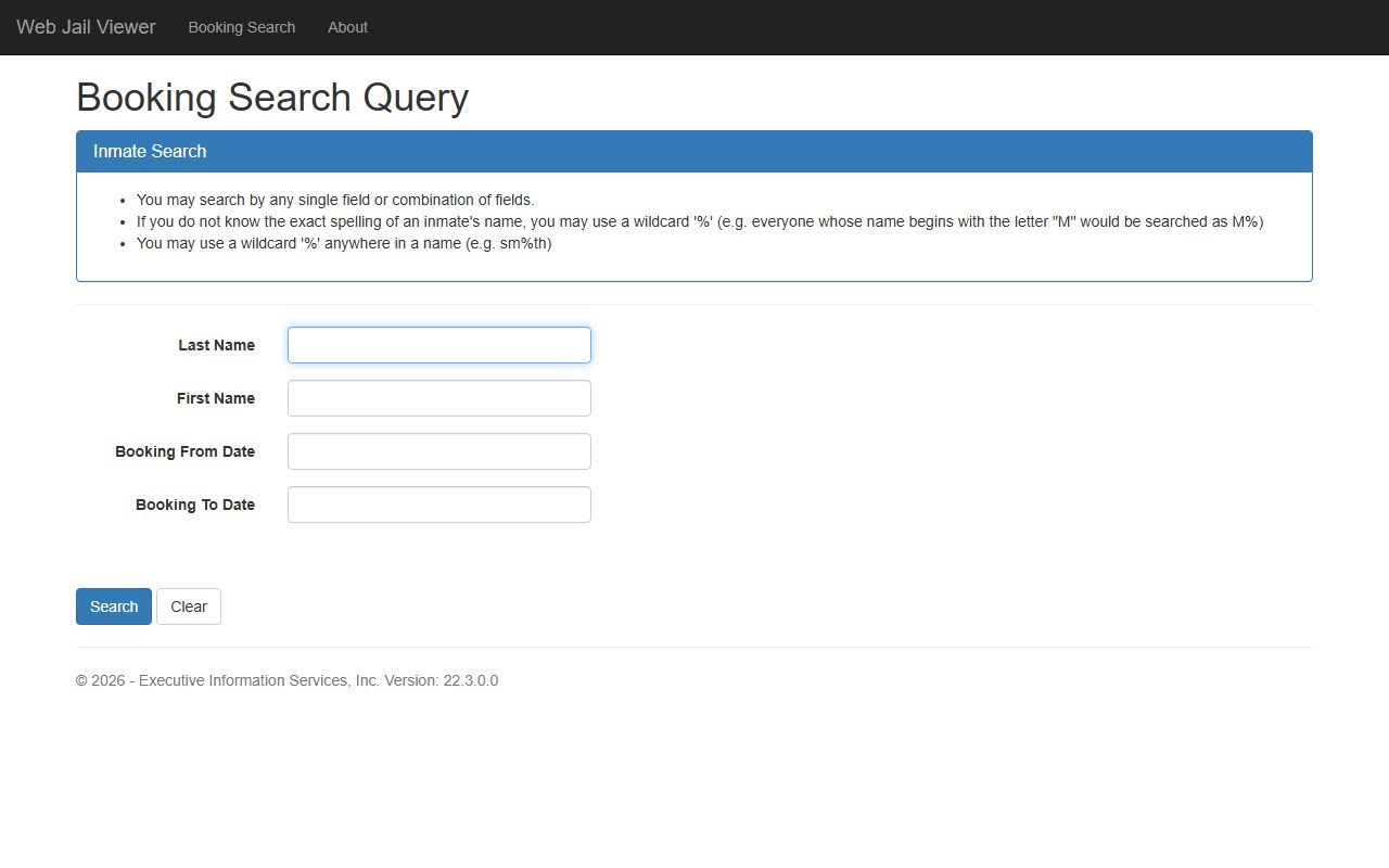 Santa Cruz County inmate records Web Jail Viewer booking search form