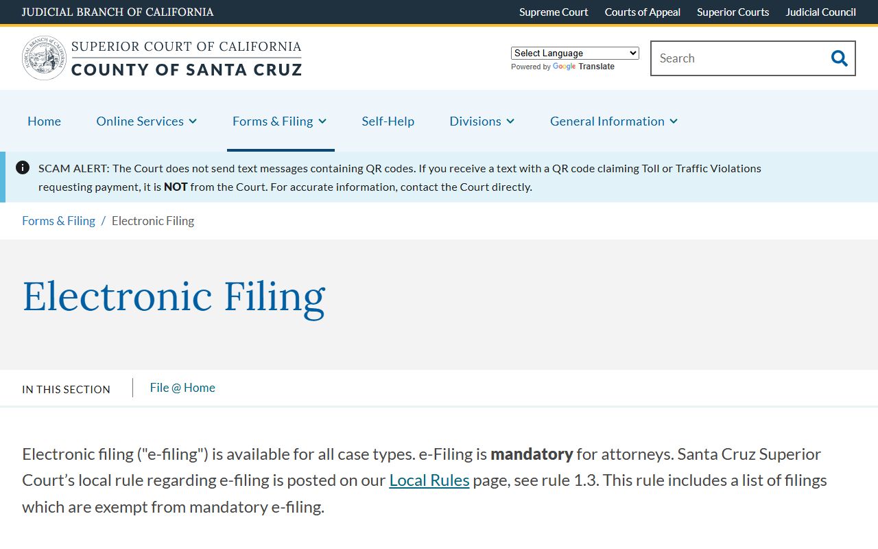 Santa Cruz County traffic court records e-filing guidance