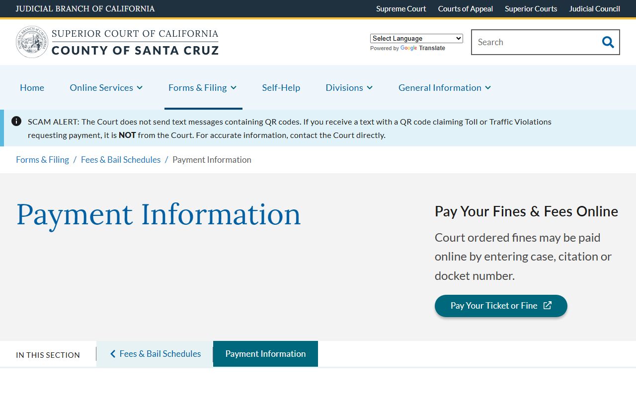 Santa Cruz County traffic court records payment information